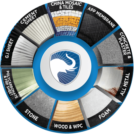 Kifaru Liquid Rubber bonds to every surface: China mosaic and tiles, cement sheet, G.I. sheet, polycarbonate and FRP, stone, wood and WPC, foam, all metal, concrete and plaster, and app membrane